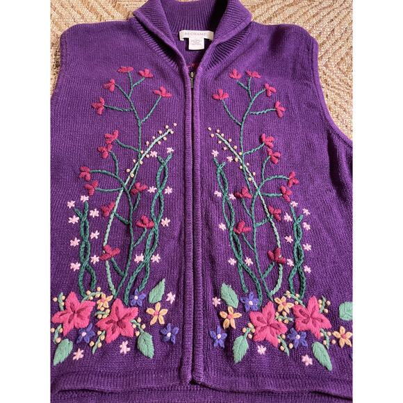 Vtg. Bechemel Embroidered Sweater Vest SZ L - Picture 3 of 7